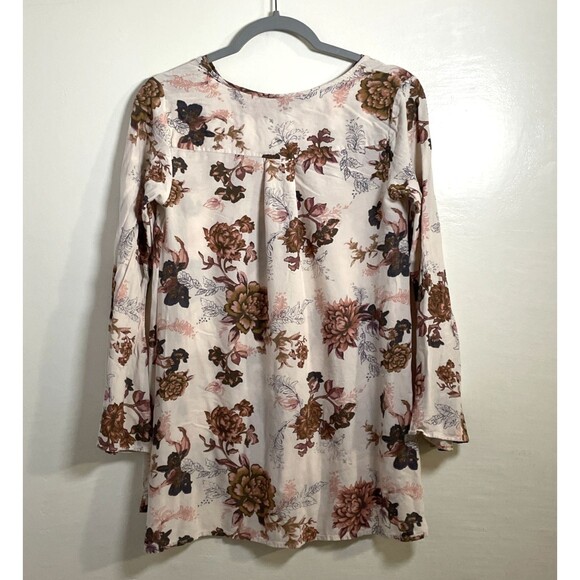 Free People Heart Beat Floral Ivory Criss Cross Tunic Top Long Sleeve Boho XS - Picture 4 of 9